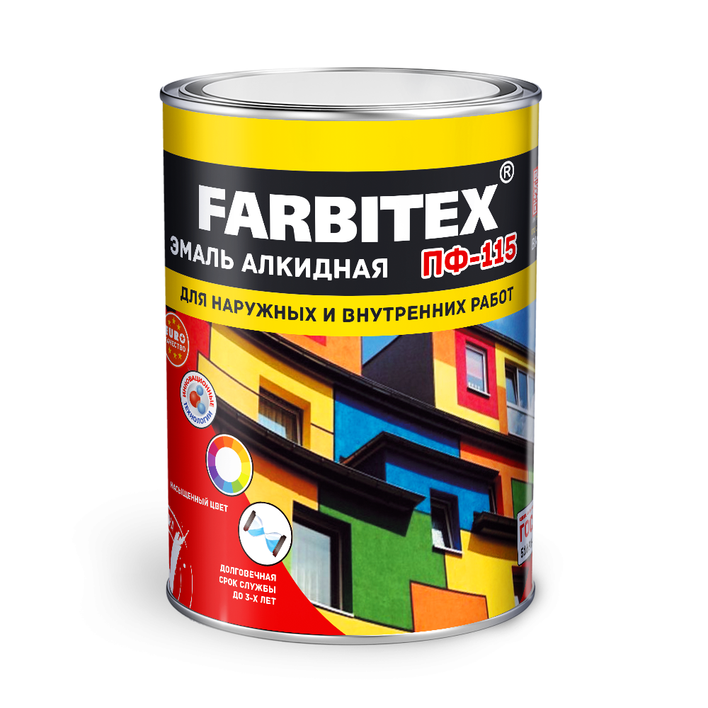 Эмаль ПФ-115 "FARBITEX" ЗЕЛЕНЫЙ / 0,8кг/
