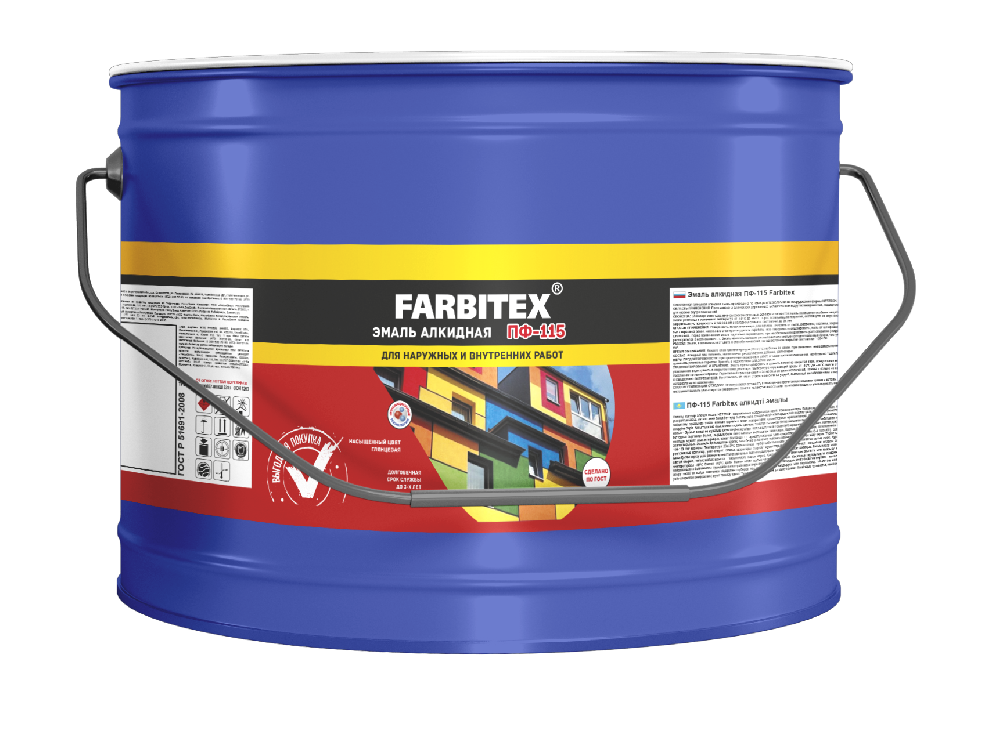 Эмаль ПФ-115 "FARBITEX" БЕЛЫЙ матовая / 10 кг/