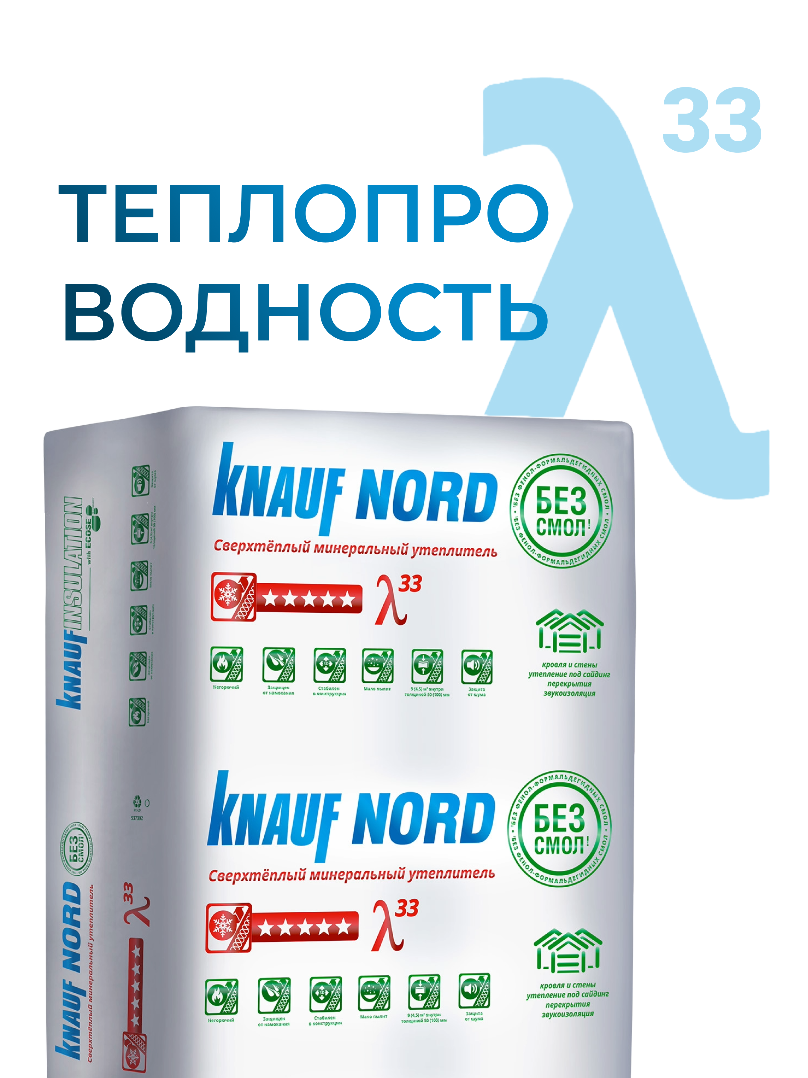 = ТеплоКНАУФ NORD 50*600*1250/0,45м3/9м2/24 упак в пал/ТП 0,033/