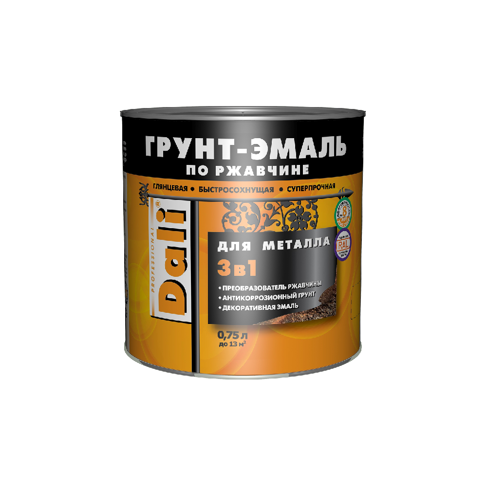 Грунт-эмаль 3 в 1 DALI серый графит RAL 7024 0,75л Рогнеда  